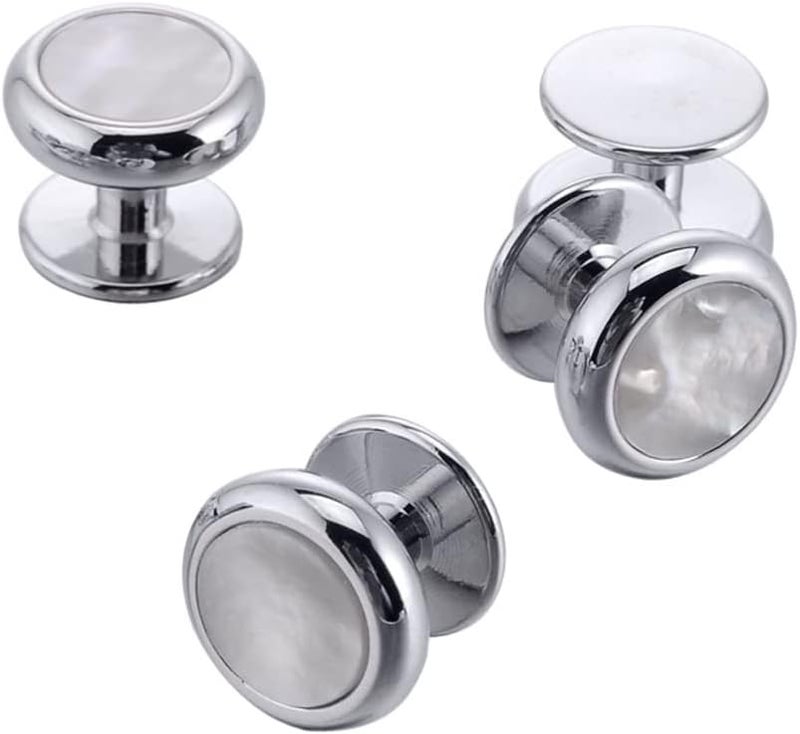 Jonwo Tuxedo Cufflinks and Studs Set Mother of Pearl Men Dress Cuff Links Buttons Set Formal Business Wedding - Image 2